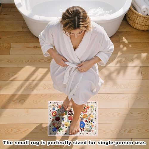Babovid Floral Area Rug, 1'4" x 2' Blush Beige Non-Slip Washable Door Mat