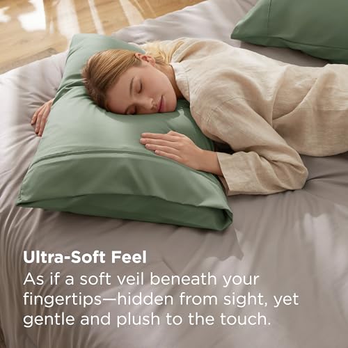 Bedsure King Size Pillowcases Set of 2 - Sage Green Microfiber