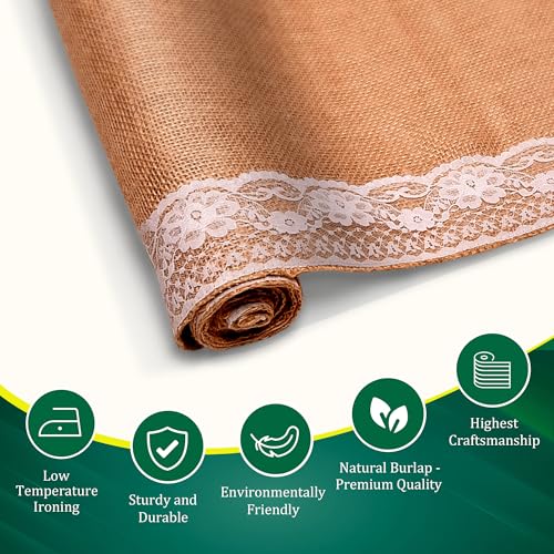 6 Pack Burlap Lace Table Runners 14x72 Inches No-Fray Natural Decor