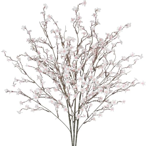 3 Pcs White Artificial Cherry Blossom Branches for Home Decor