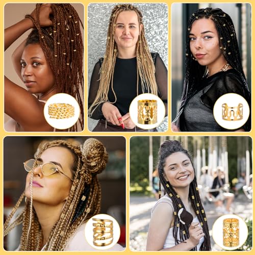 Ouligay 100Pcs Gold Hair Cuffs & Charms for Braids and Dreadlocks