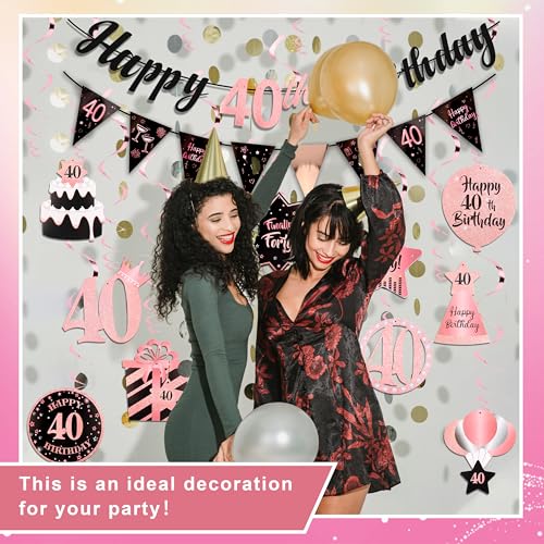 Elegant Rose & Gold 40th Birthday Decorations Set with Banners