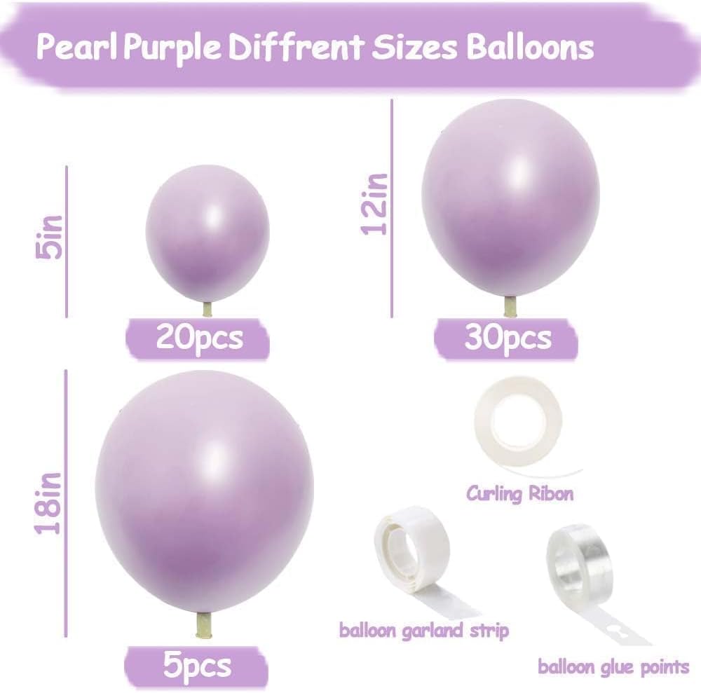 Regine Switzerland Pearl Purple Balloons - Double Stuffed Light Lavender Lilac for Birthday & Baby Shower Decor | 18/12/5in Sizes