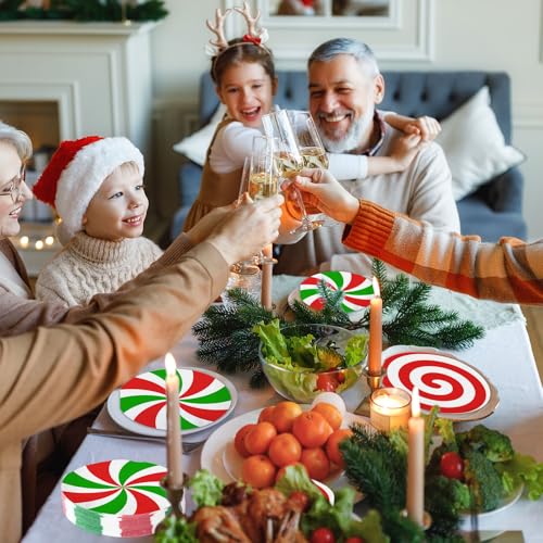 Christmas Candy Napkins - Disposable Paper Party Supplies, 6.3 Inch, 100 Pack - Candy Variation