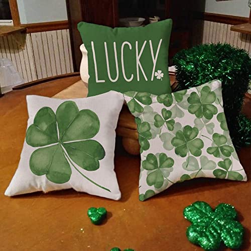 GEEORY St. Patrick's Day Pillow Covers 16x16 (Set of 4) - Lucky Shamrock Decor