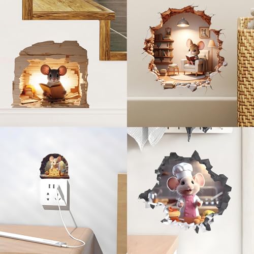 Whimsical 3D Mouse Hole Wall Decals - 6PCS Peel and Stick Stickers for Kids Room