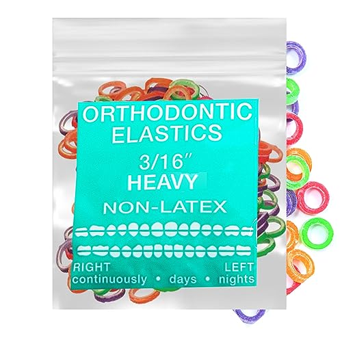 LA MIERE Orthodontic Dental Elastic Bands Heavy 3/16 Inch Neon Non-Latex 100 Count