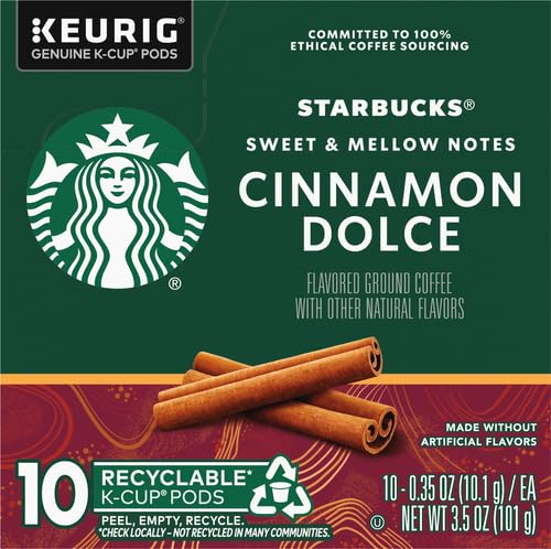 Starbucks K-Cup Coffee Pods - Cinnamon Dolce Flavored, 100% Arabica, 20 Pods Total