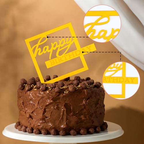 10 Gold Happy Birthday Cake Toppers - Stylish Acrylic Decor