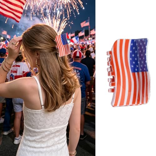 American Flag Hair Claw Clips - 2Pcs Patriotic Red White Blue Hair Accessories