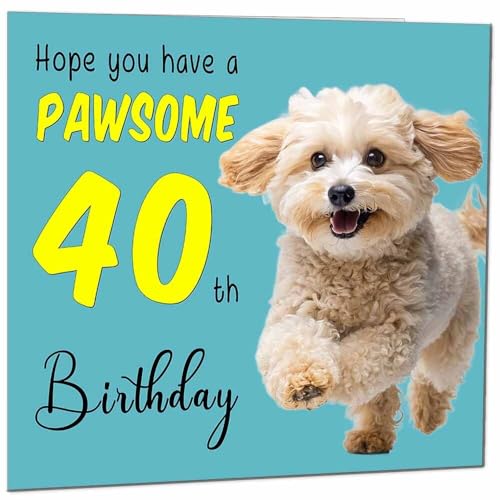 Purple Fox 40th Birthday Card for Dog Lovers, Premium Pawsome Greeting Card
