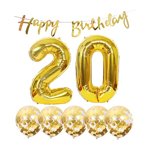 Gold 20th Birthday Decoration Kit with Banner and Balloons