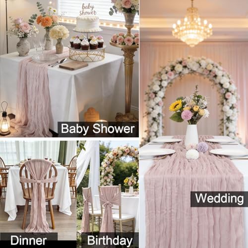 Dusty Pink Cheesecloth Table Runner - 21x120 Inches for Events