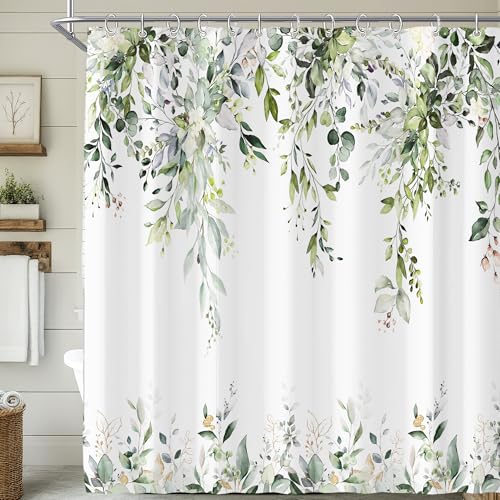 Eucalyptus Sage Green Shower Curtain - 72x72 Inch Floral Design