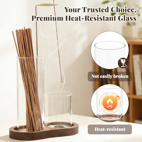 Brown 2-in-1 Glass Incense Holder with Ash Collector for Meditation