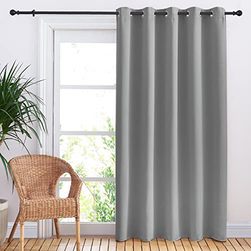NICETOWN Blackout Sliding Door Curtain, 70"W x 84"L Thermal Drape, Silver Gray