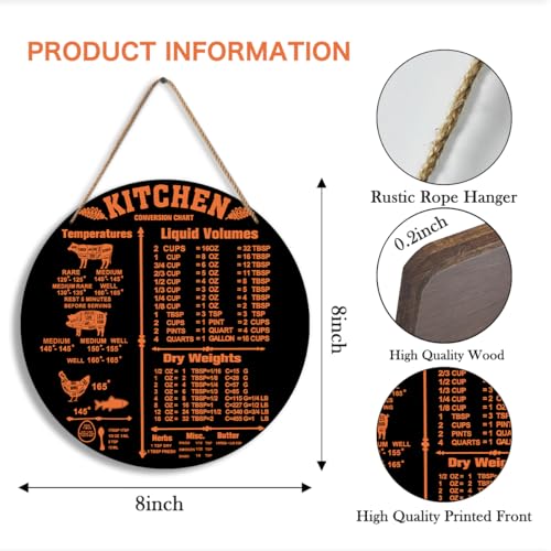 Kitchen Measurement Conversions Chart Wooden Wall Art - 8x8