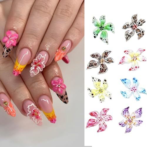 50Pcs 3D Hibiscus Flower Nail Charms Resin Spring Floral Gems