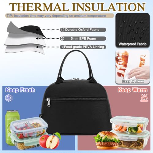 FlowFly Insulated Lunch Cooler Bag - Durable Tote Organizer for Work, Black