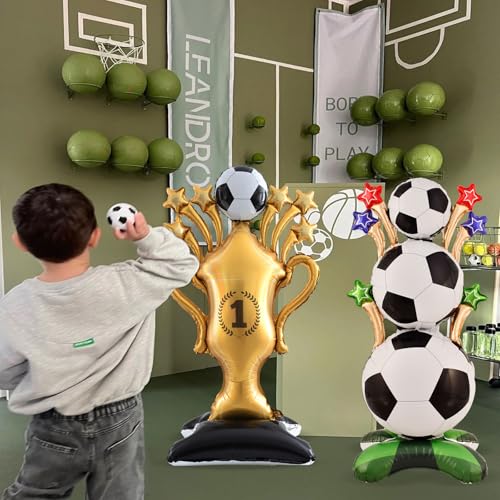 Standing Soccer Trophy Balloons - 62 Inch Self-Standing Mylar Balloons for Sports Events & Birthdays, Set of 2