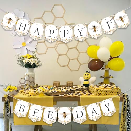 Happy 1st Bee Day Banner - Bumblebee Birthday Decorations