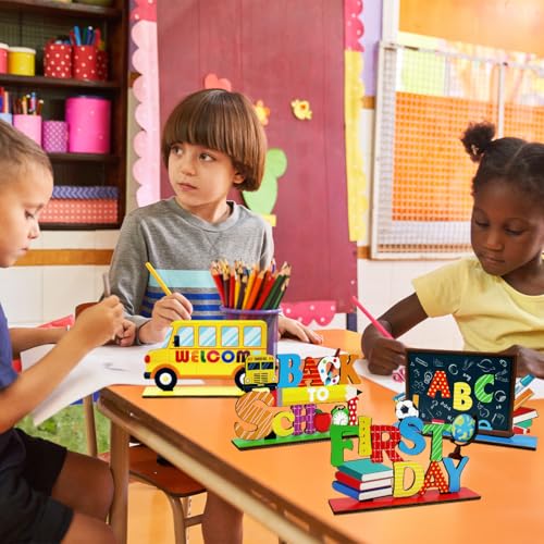 Back to School Wooden Table Decorations - 4 Pack Classroom & Party Decor