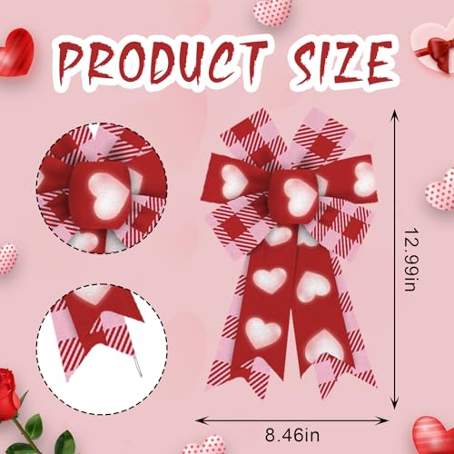 Valentine's Day Wreath Bows - 2 Pack Red Buffalo Plaid & Heart