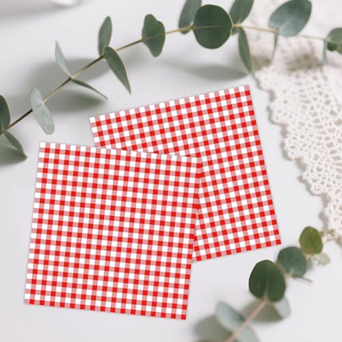Red Gingham Paper Napkins 50 Pcs Disposable Checkered Luncheon Towels for Parties