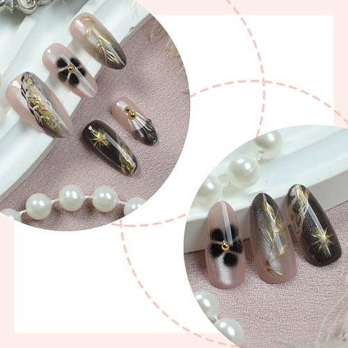 Black French Tip Press On Nails Medium Almond Fall Maple Leaf False Nails