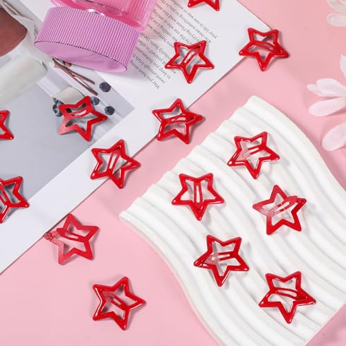 Yuomeaz 20 Pcs Red Star Hair Clips Y2K Non-Slip Snap Barrettes