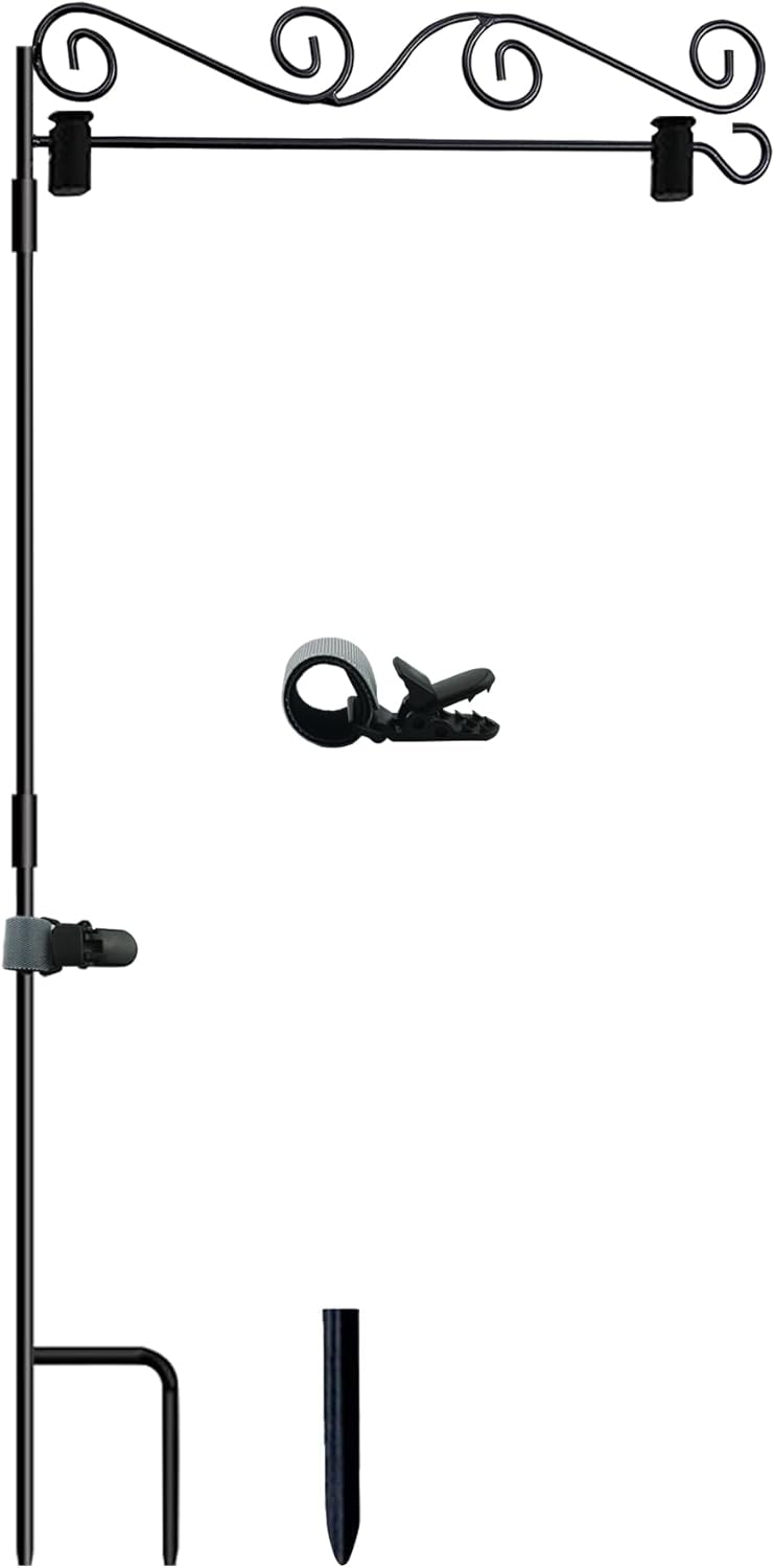 Akeydeco Garden Flag Pole Stand - Waterproof Holder with Stopper & Clip for Outdoor Use | Durable Powder-Coated Finish