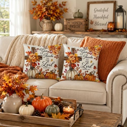 Hello Fall Pumpkin Throw Pillow Covers 18x18 Inch - Set of 2