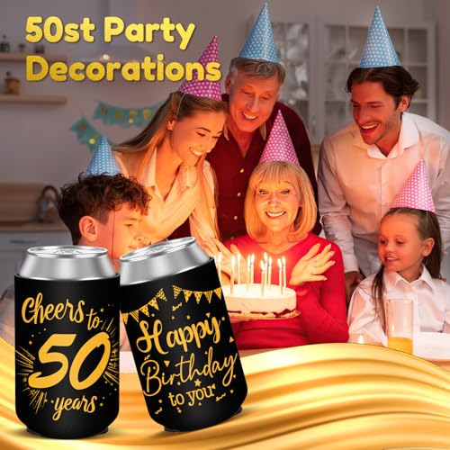 50th Birthday Can Cooler Sleeves - 12oz Beverage Insulators (12 Pack)