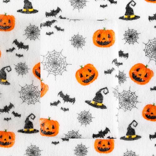 Halloween 2 Pack Cotton Hand Towels - Scary Pumpkin & Spider Web Design