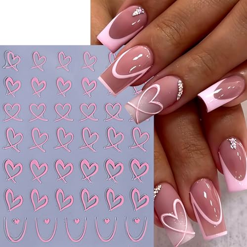 CnSybaris 3D Self-Adhesive Heart Nail Stickers Wavy Line Nail Decals