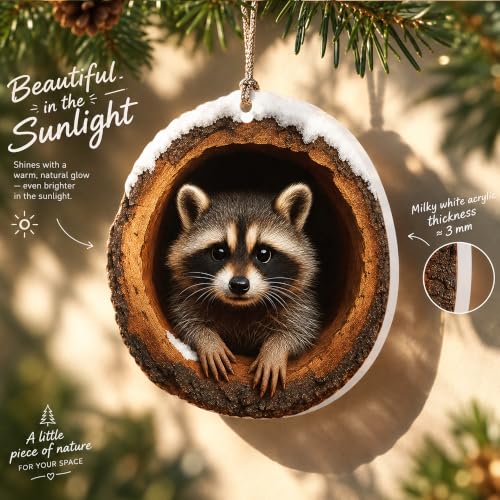 Raccoon Christmas Ornament - Woodland Animal Holiday Decor - RUSATEN Raccoon 3