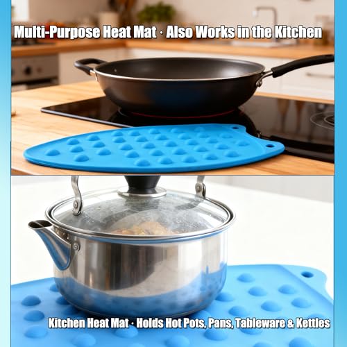 LeLehome Silicone Iron Rest Mat - Heat Resistant 10.5" x 4" Pad, Blue