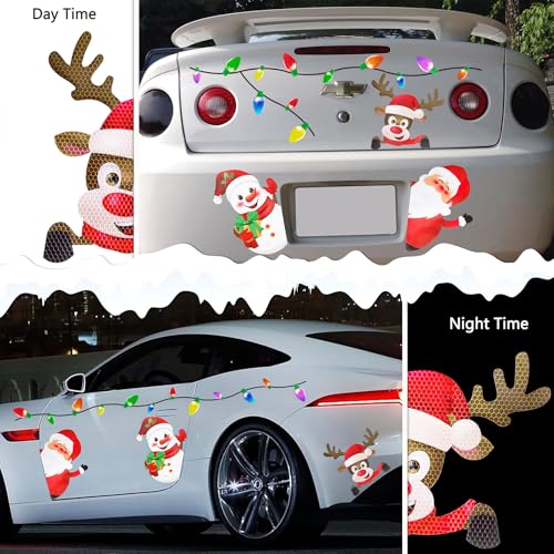 Christmas Car Refrigerator Magnets Set - Reflective Bulb Santa Reindeer Snowman 44 Pieces - Holiday Decor