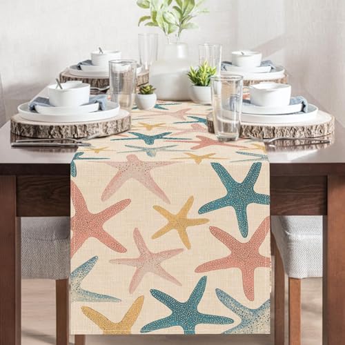 Coastal Starfish Table Runner - Colorful Beach Decor, 13" x 72"