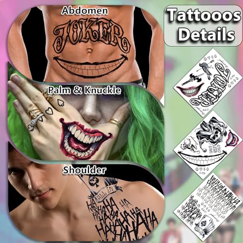 Joker Temporary Tattoos 13 Sheets Halloween Costume Makeup Scars