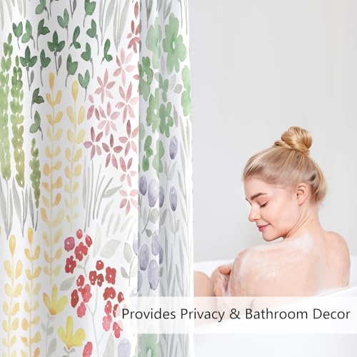 MAYZUS Sage Green Floral Shower Curtain, Boho Wildflower Fabric 60"x72"