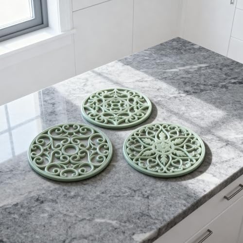 ME.FAN Silicone Trivets for Hot Dishes - 3-Piece Heat Resistant Mat, Desert Sage