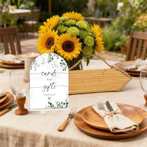 CRASPIRE Arched Cards and Gifts Table Sign 5.9"x7.8" White Acrylic Plaque with Base for Wedding Reception and Anniversary Party Decor