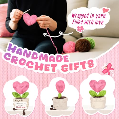 Thank You Gift for Women – Handmade Crochet Pink Heart Flower