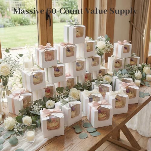 VGOODALL 20PCS White Cupcake Boxes with Window & Inserts - 3.5"