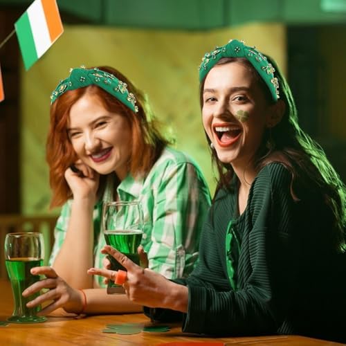 St. Patrick's Day Rhinestone Shamrock Knotted Headband for Women