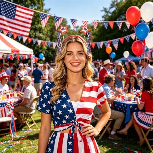 Patriotic Star Tinsel 4th of July Headband for Women