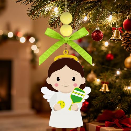 Pickleball Angel Easter Ornament Wooden Hanging Decoration Sport Ball for Home & Holiday