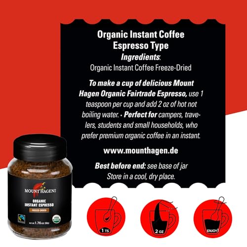 Mount Hagen Organic Instant Espresso Coffee, Medium Roast, 1.76oz (Pack of 3)