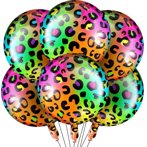 BBTO 18 Inch Multicolor Neon Rainbow Leopard Balloons - 6 Pcs